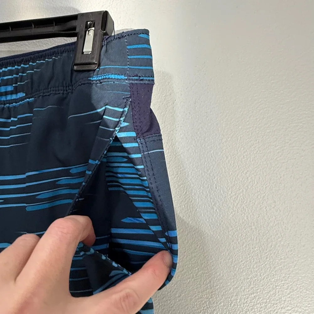 Speedo Men's Swim Trunks Shorts Size XL Blue Abstract Stripe Elastic Waist‎